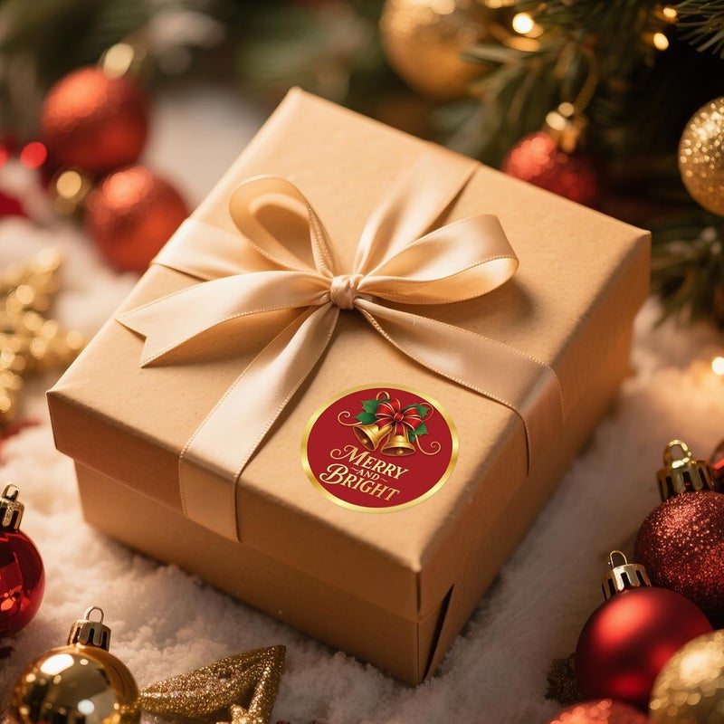 Alynta Merry and Bright Stickers - 2 Inch 120Pcs Holiday Stickers Gold Foil Christmas Sticker Round Large Xmas Bell Sticker Labels for Envelope Seals Ornaments Presents - Image 4